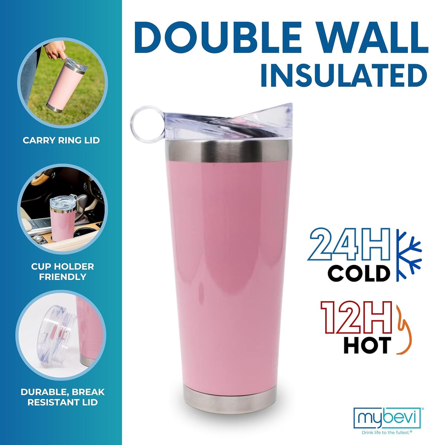 Classic Premium Stainless Steel Tumbler with 12-Hour Temperature Control, Tritan Lid, and BPA-Free Construction | Candy Pink, 26 oz