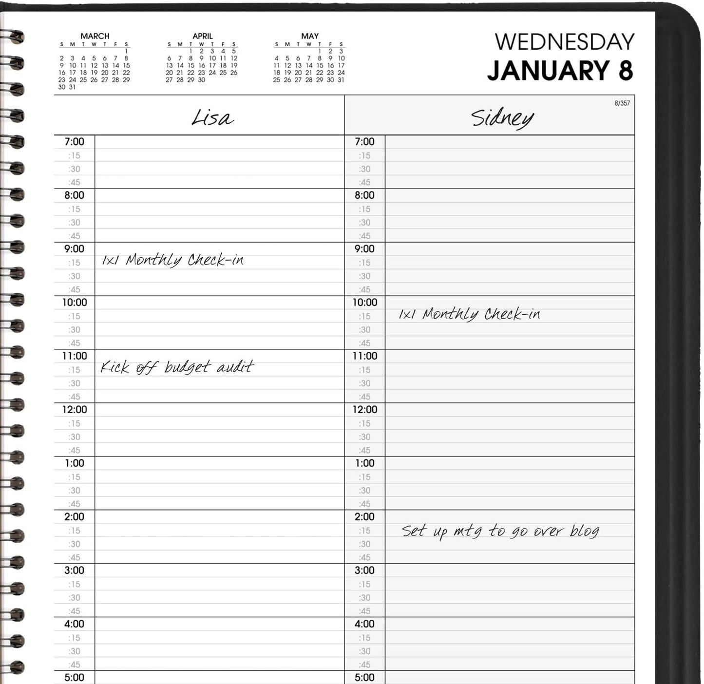 AT-A-GLANCE 2025 Appointment Book Planner, Daily, Two Person Group Planner, 8" x 11", Large, Quarter-Hourly, Black (702220525)