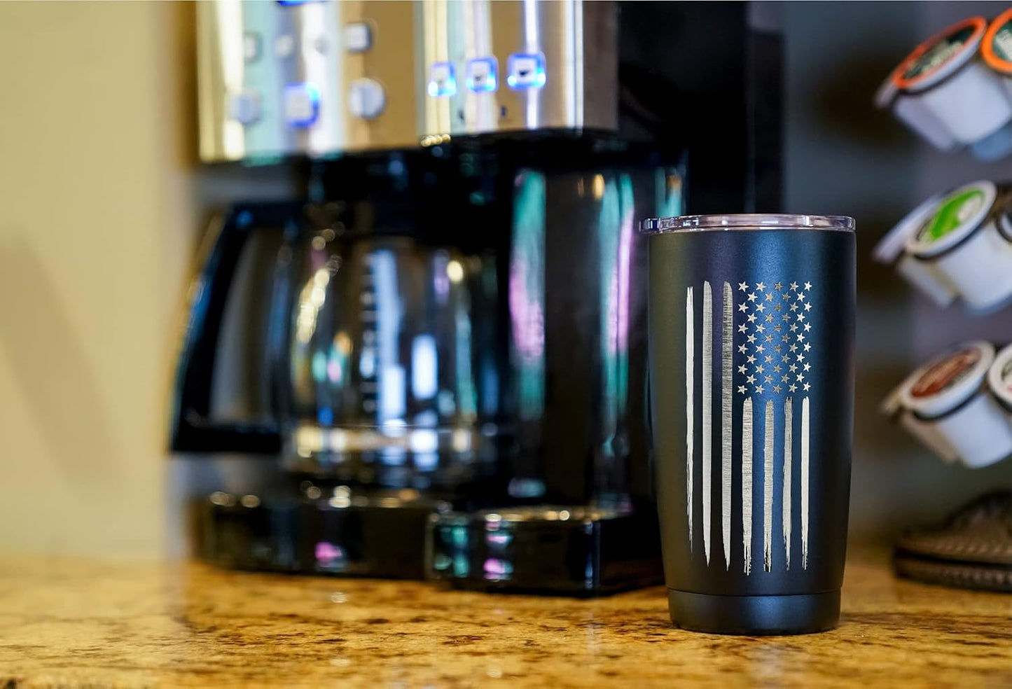 Military Gift Shop 20oz American Flag Tumbler, Insulated Steel USA Coffee Mug with Lid | Disabled Vet Owned Business | Flag 20 oz