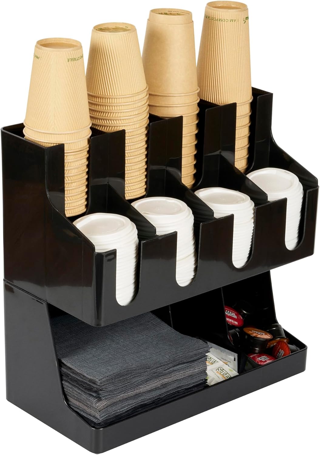 Restaurantware Restpresso Coffee Bar Organizer, 1 Count Durable 11 Compartments, Compact Size, Black Plastic Tabletop Coffee Supplies Organizer For Homes, Office Spaces, Breakrooms, and Lounges