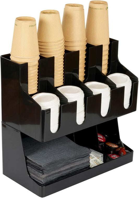 Restaurantware Restpresso Coffee Bar Organizer, 1 Count Durable 11 Compartments, Compact Size, Black Plastic Tabletop Coffee Supplies Organizer For Homes, Office Spaces, Breakrooms, and Lounges