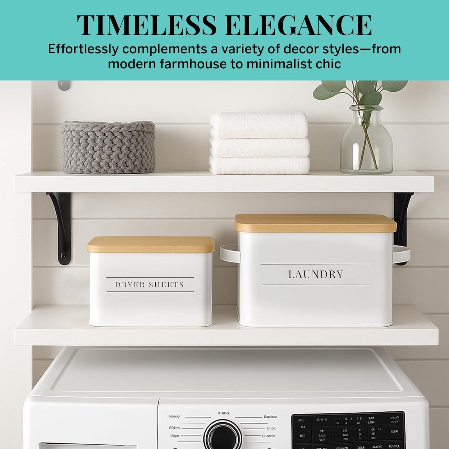 Metal Dryer Sheets Holder with Lid – Set of 2 Storage Bins for Laundry Room Organization & Home Decor – Classic White Metal Laundry Storage Containers with Lids - Sheet Organizers and Storage