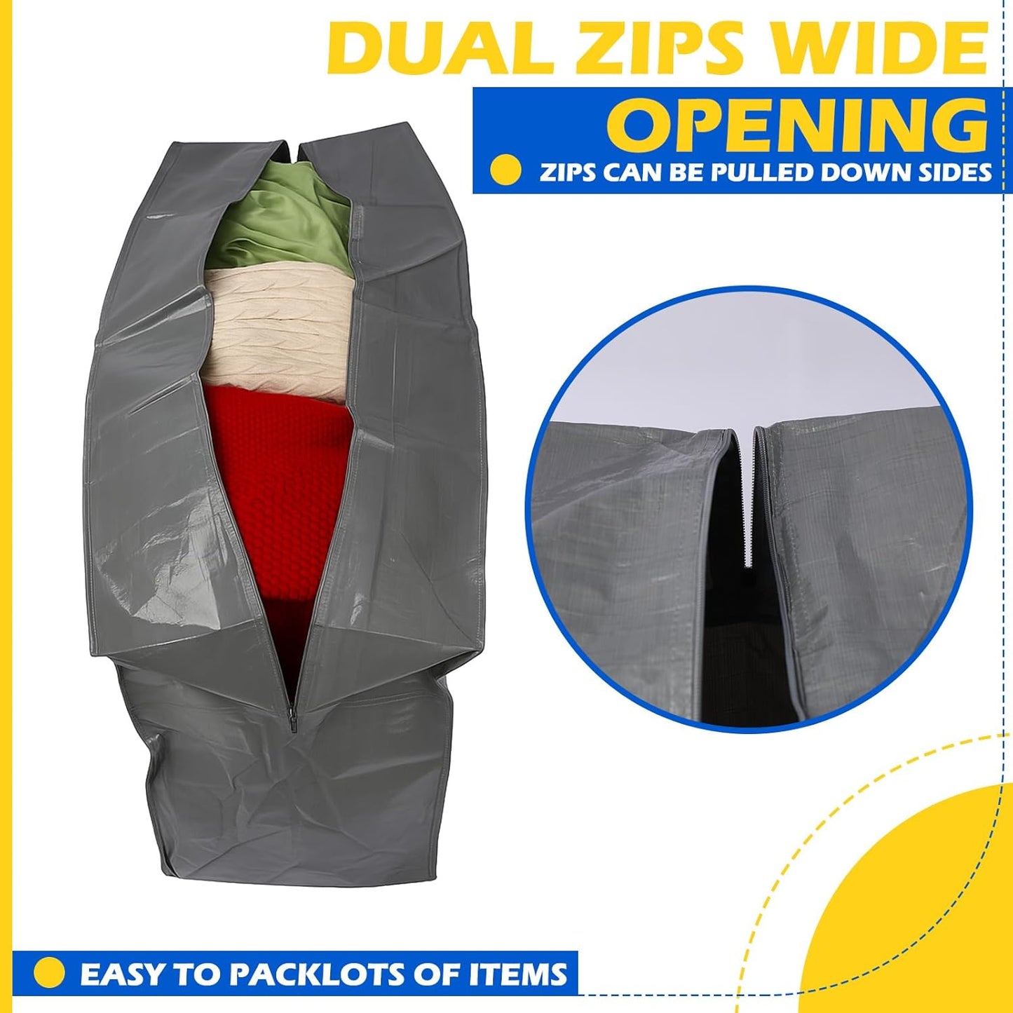 4 Pcs 66 Gallon Large Moving Bags with Zipper and Handles Foldable Storage Duffle Bags Heavy Duty Extra Large Totes for College Dorm Travel Clothes Blankets Bedding Moving (Gray)