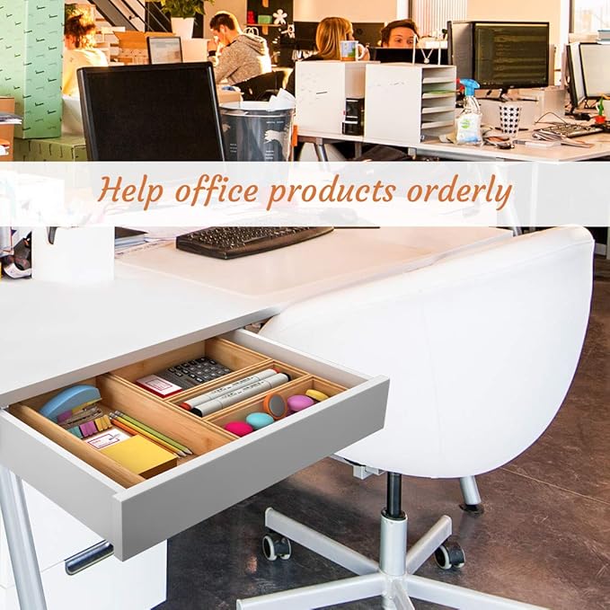 Utensil Organizer Silverware Drawer Organizer - Stackable Bamboo Flatware Caddy Cutlery Holder, Wooden Storage Boxes Tray for Bedroom,Office, Bathroom, Vanity & Garage Tool Organization(9"3"2.5")