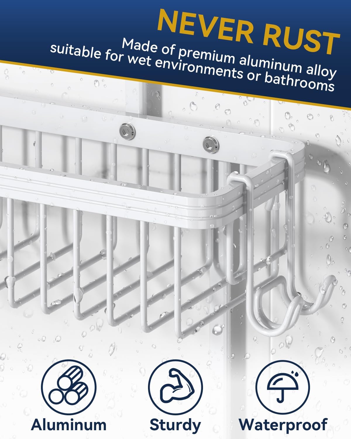 YASONIC Shower Caddy Hanging, Never Rust Shower Organizer Hanging, Aluminum Shower Racks for Inside Shower with Hooks for Razor, Bathroom Organizers and Storage with Soap Holder, White
