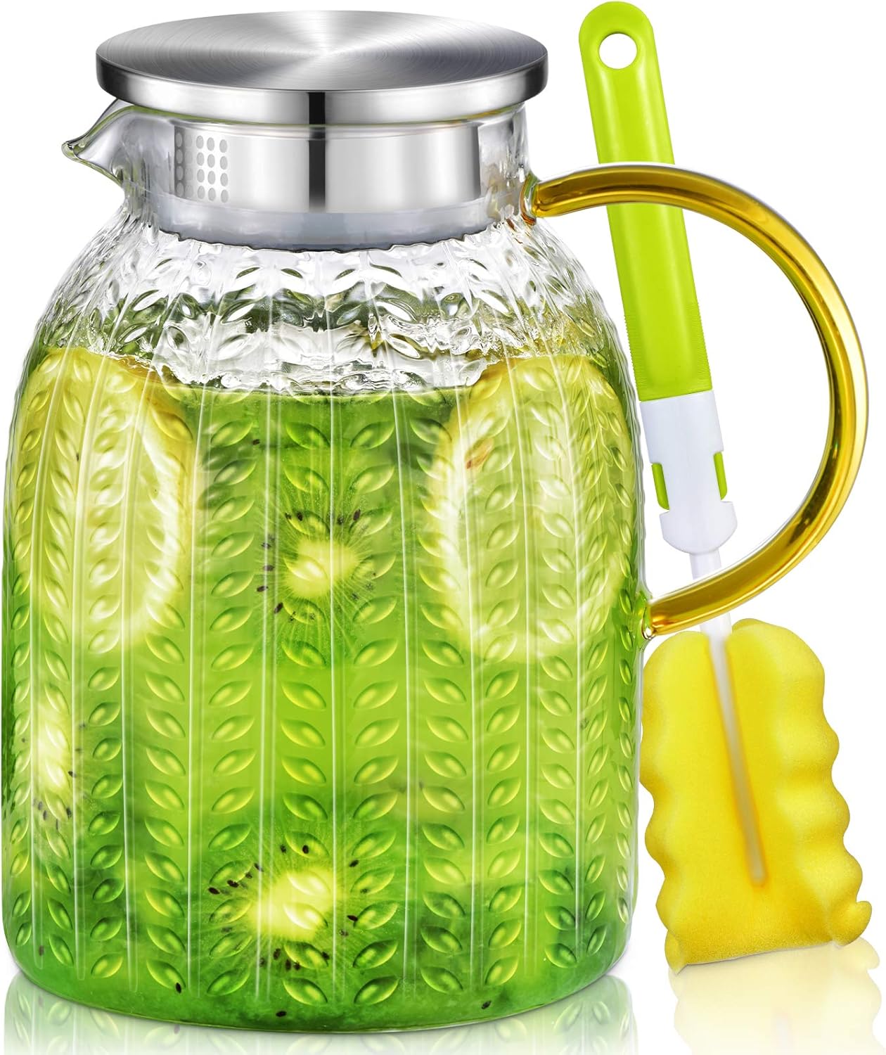 Aofmee 60oz Glass Pitcher, Water Pitcher with Lid, Iced Juice Jugs for Fridge, Glass Carafe for Cold or Hot Beverages, Sun Tea Jar, Easy Clean Heat Resistant Jug for Milk