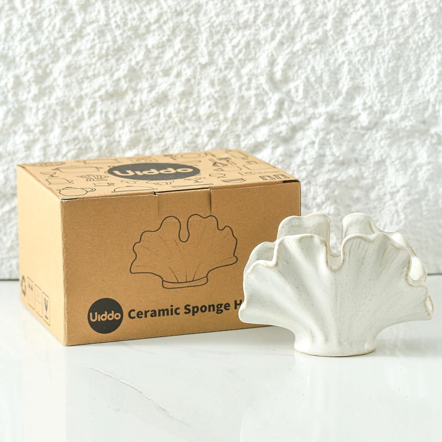 Ceramic Sponge Holder,Sponge Holder for Kitchen Sink,Compact Sink Caddy Organizer-Scouring Pad and Dish Sponge Holders,Farmhouse Kitchens Decor Cute Kitchen Gadgets Accessories(White)