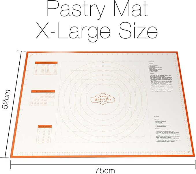 Silicone Pastry Mat X-Large 75 cm x 52 cm, Nonstick Dough Rolling Mat with Measurement Markings, Heat Resistant to 450°F, BPA Free, Dishwasher Safe Baking Mat