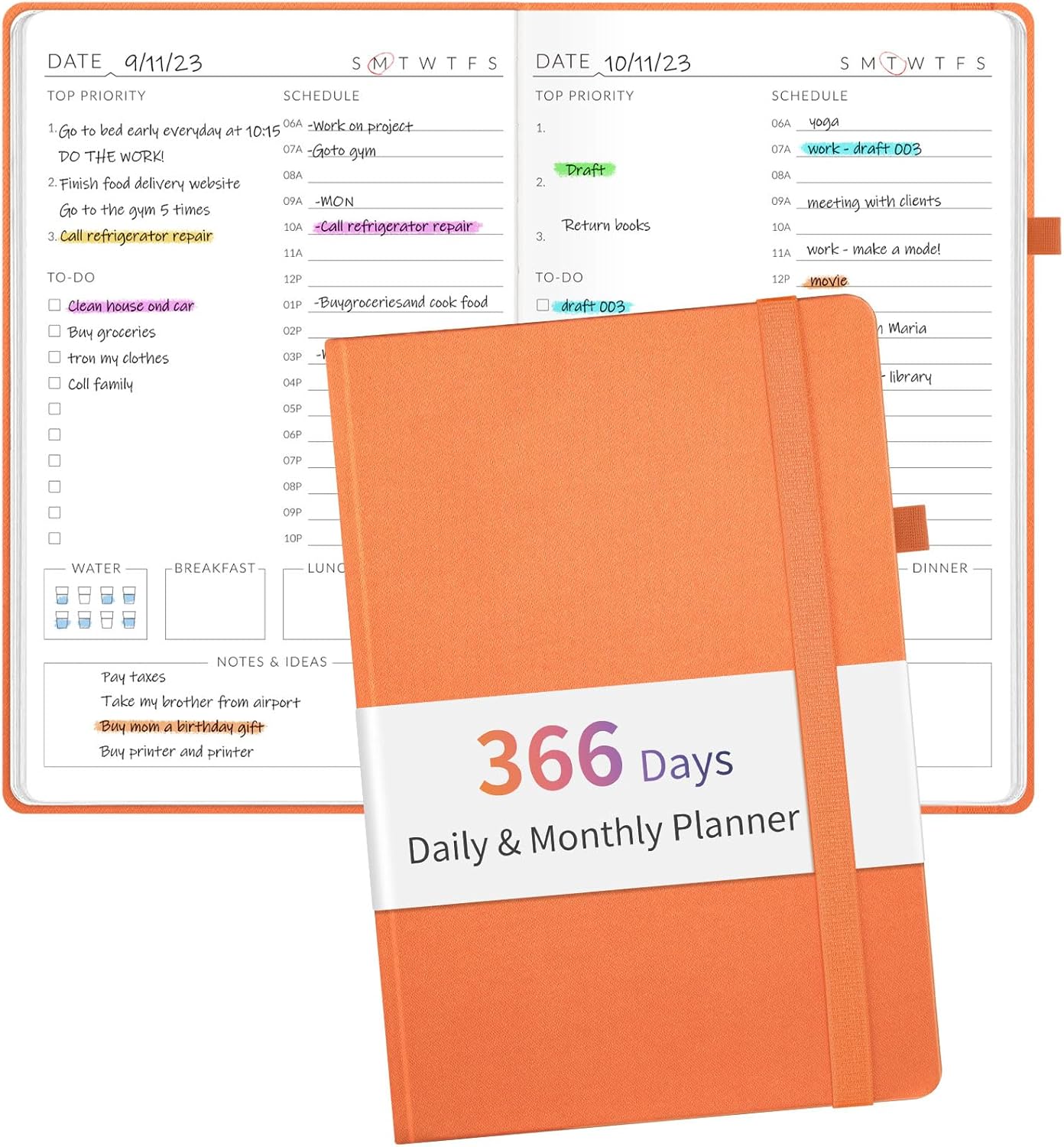 366 Days 2025 Planner, Forvencer Daily Weekly and Monthly Planner 2025 Academic Year, Durable Hardcover Agenda Planner for Work, School, Home, Start Anytime, A5(5.8'' x 8.3''), Orange