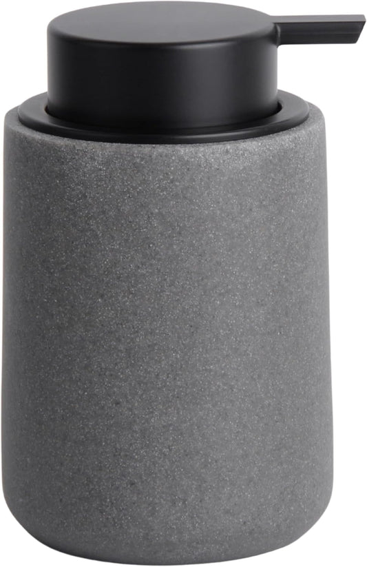 Resin Hand Soap Dispenser with Easy-to-Press Pump, Refillable Liquid Soap Dispenser with Sandstone Like Finish, Waterproof Bottle Labels for Bathroom Kitchen Dish Lotion (Gray, 10 oz)
