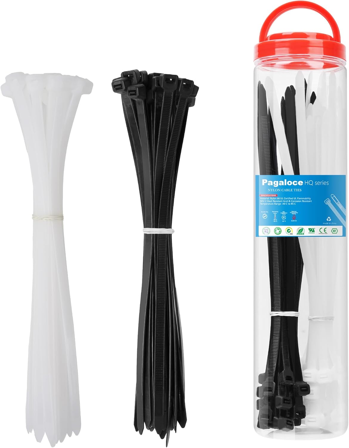 50 Pack Zip Cable Ties (Black and White, Each 25pcs), 9 Inch Self-Locking Nylon Zip Ties, Cable Cord Management, Plastic Wire Ties, Size: 7.2mm*250mm, UV Resistant, UL Listed, for Indoor and Outdoor
