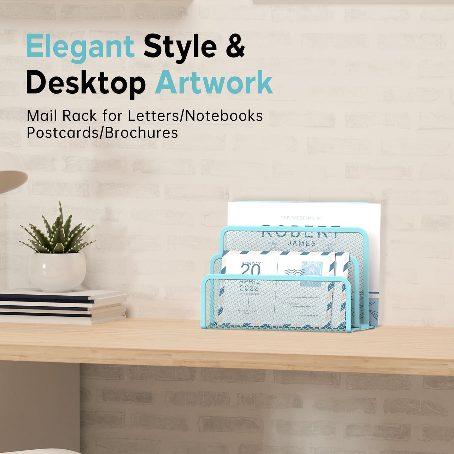 SUPEASY Mail Organizer for Desk, Mesh Metal Mail Holder Countertop with 3-Slot, Letter Sorter File Holder, Office Envelope Organizer for Mails (Blue)