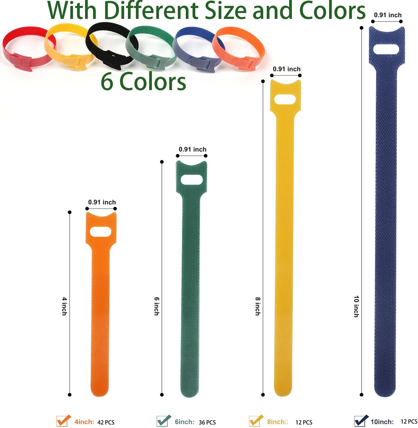 102 Pcs Cable Ties, 4+6+8+10 inch Reusable Multi-Colour Cable Ties Wire Ties Cord Organizer Cable Organizer Adjustable Cable Management for Cable Management