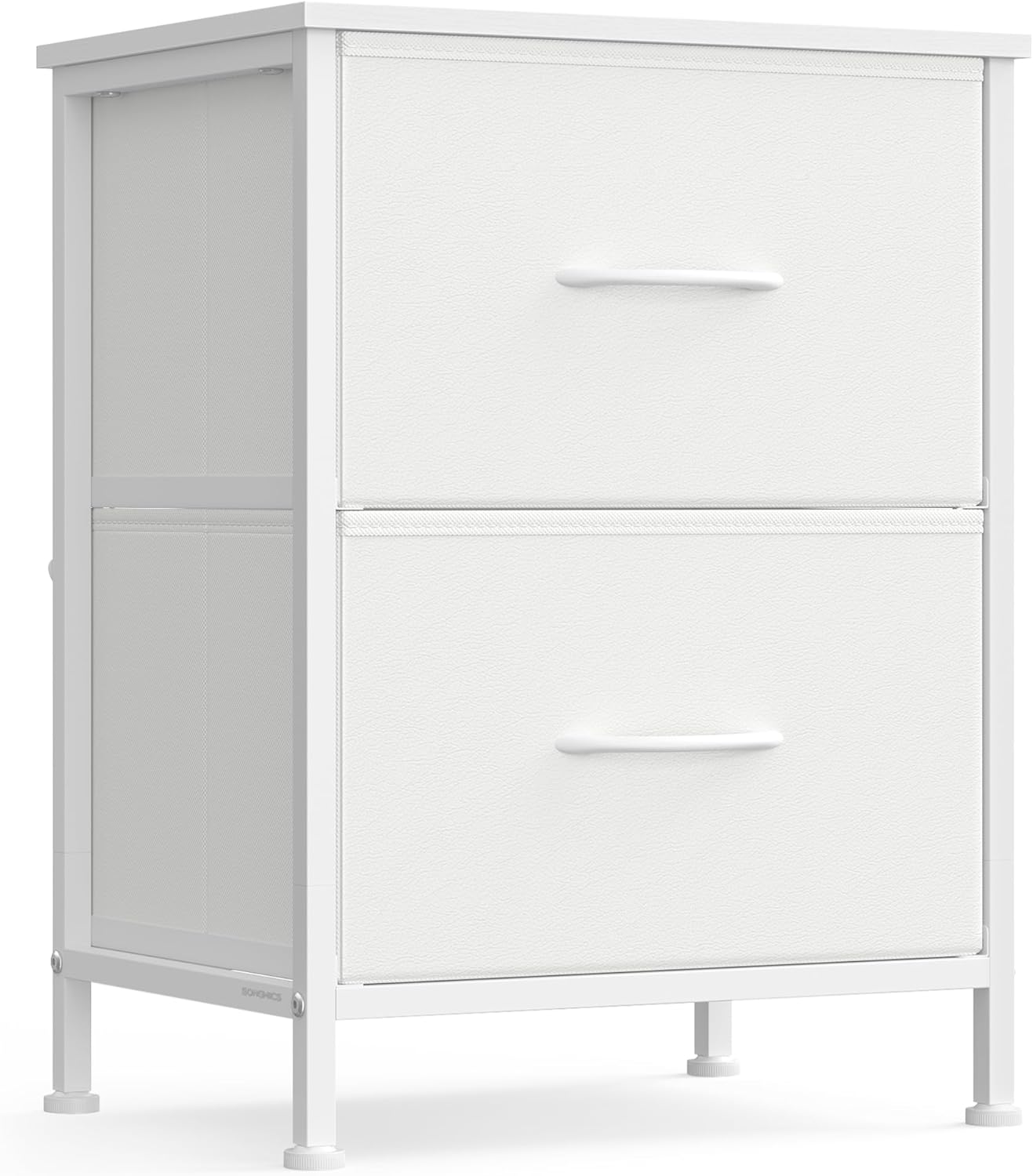 SONGMICS Dresser for Bedroom, Chest of Drawers, Nightstand, Steel, MDF, 2 Non-Woven Fabric Drawers, Storage Organizer Unit, Closet, Entryway, Cloud White and Snow White ULGS312W01S