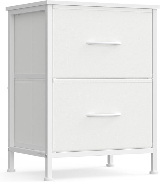 SONGMICS Dresser for Bedroom, Chest of Drawers, Nightstand, Steel, MDF, 2 Non-Woven Fabric Drawers, Storage Organizer Unit, Closet, Entryway, Cloud White and Snow White ULGS312W01S