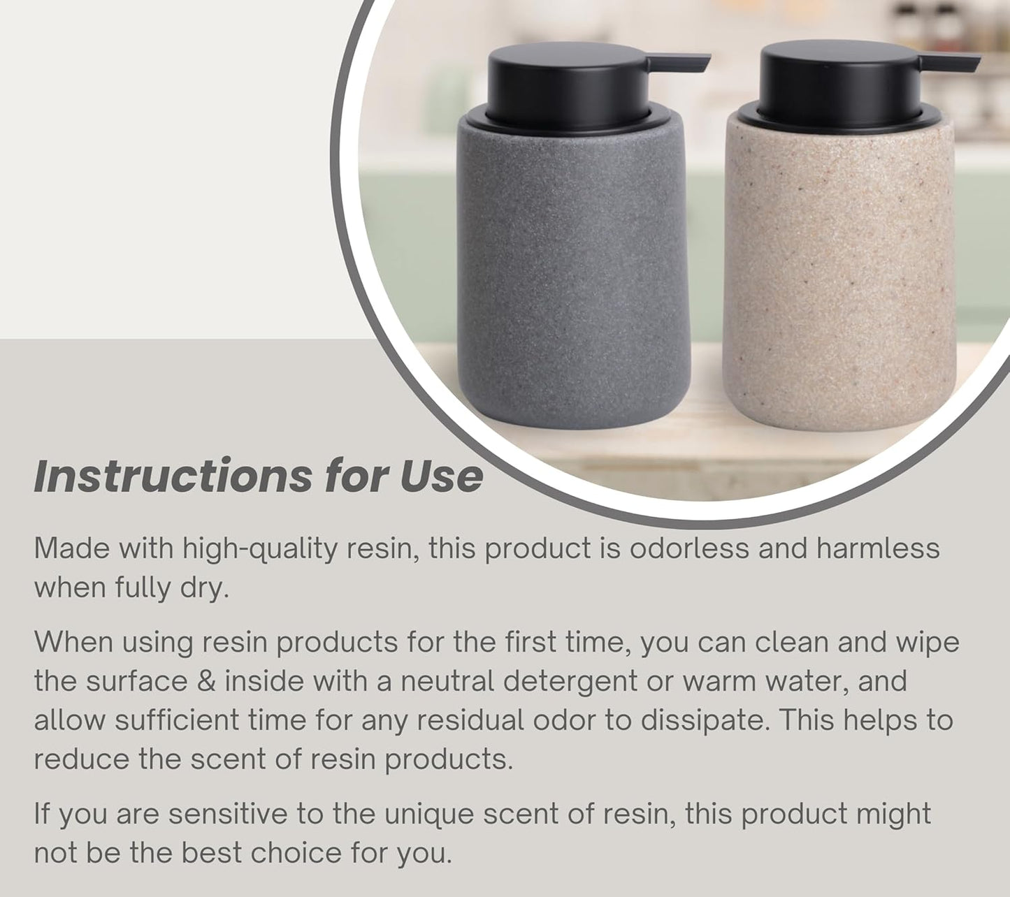 Resin Hand Soap Dispenser Easy-to-Press Liquid Pump, Refillable Soap Dispenser with Sandstone Like Finish, Waterproof Bottle Labels for Bathroom Kitchen Dish Lotion (Beige,10 oz)