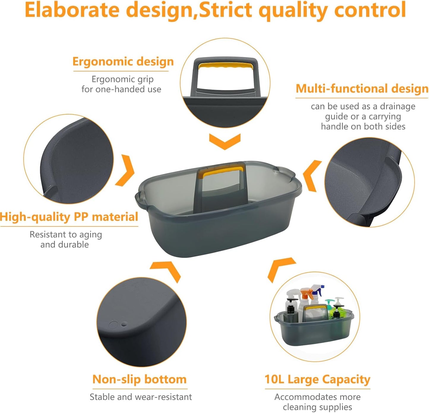 Cleaning Caddy Organizer with Handle, Storage Basket/Totes Portable for Bathroom Supplies, Cleaning Products, and Sink Tool.(Translucent Gray×2, 2 Pack)