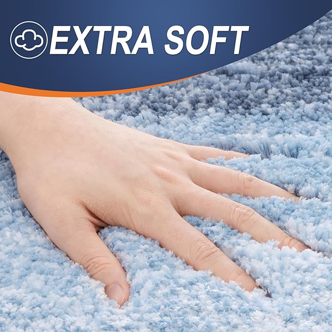 OLANLY Bathroom Runner Rugs 45x27, Extra Soft Absorbent Microfiber Bath Rugs, Rubber Backing, Quick Dry, Machine Washable Bath Mats for Bathroom Floor, Tub and Shower, Home Decor Accessories, Blue