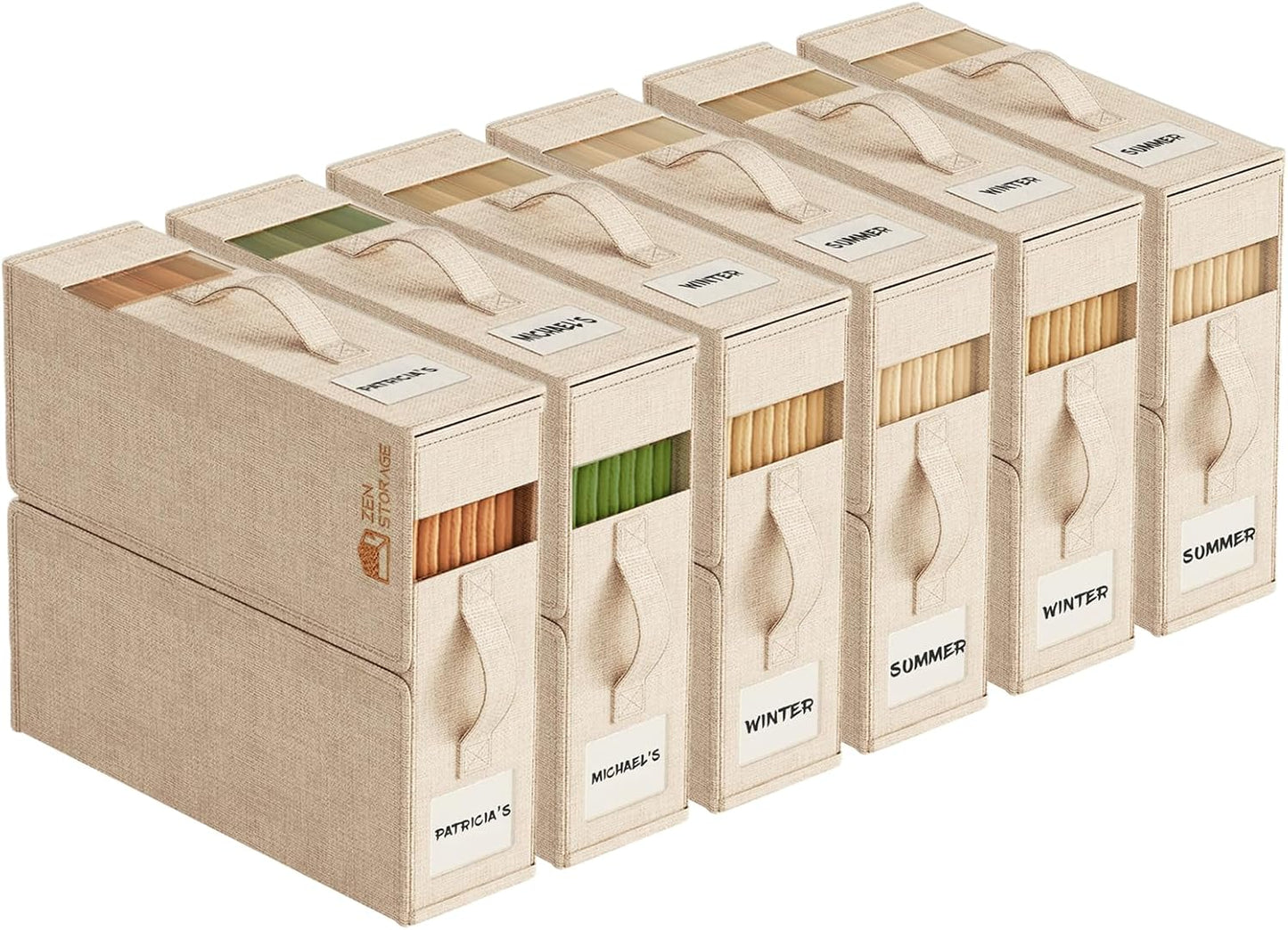 6Pack Sheet Organizers and Storage - King/Queen Size Sheet Storage Organizer with Window, Foldable & Dustproof Sheet Organizer for Linen Closet for Summer Blankets & Sheet Sets,Beige