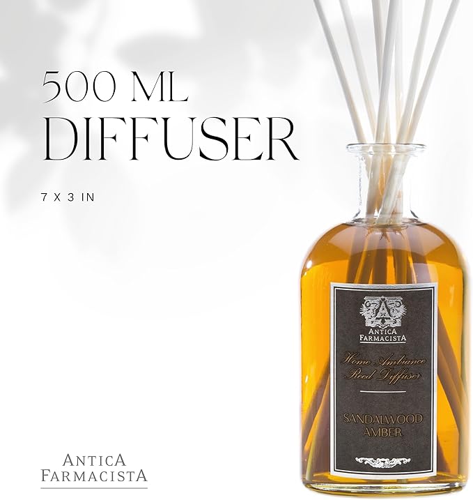 Antica Farmacista Home Ambiance Diffuser - Long-Lasting Reed Scent Diffuser - Luxury Room Freshener Gift - Sandalwood Amber, 16.9 fl oz