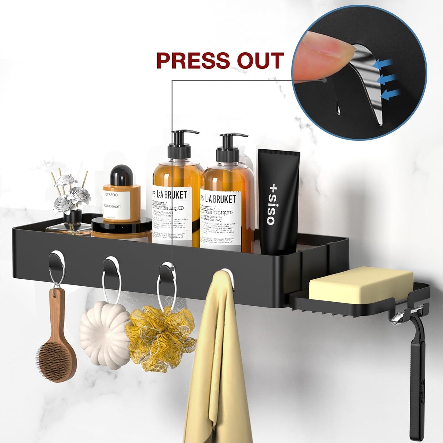 Bathroom Shower Caddy Hanging - Shower Organizer Hanging, Shower Caddy over Shower Head, Black Waterproof