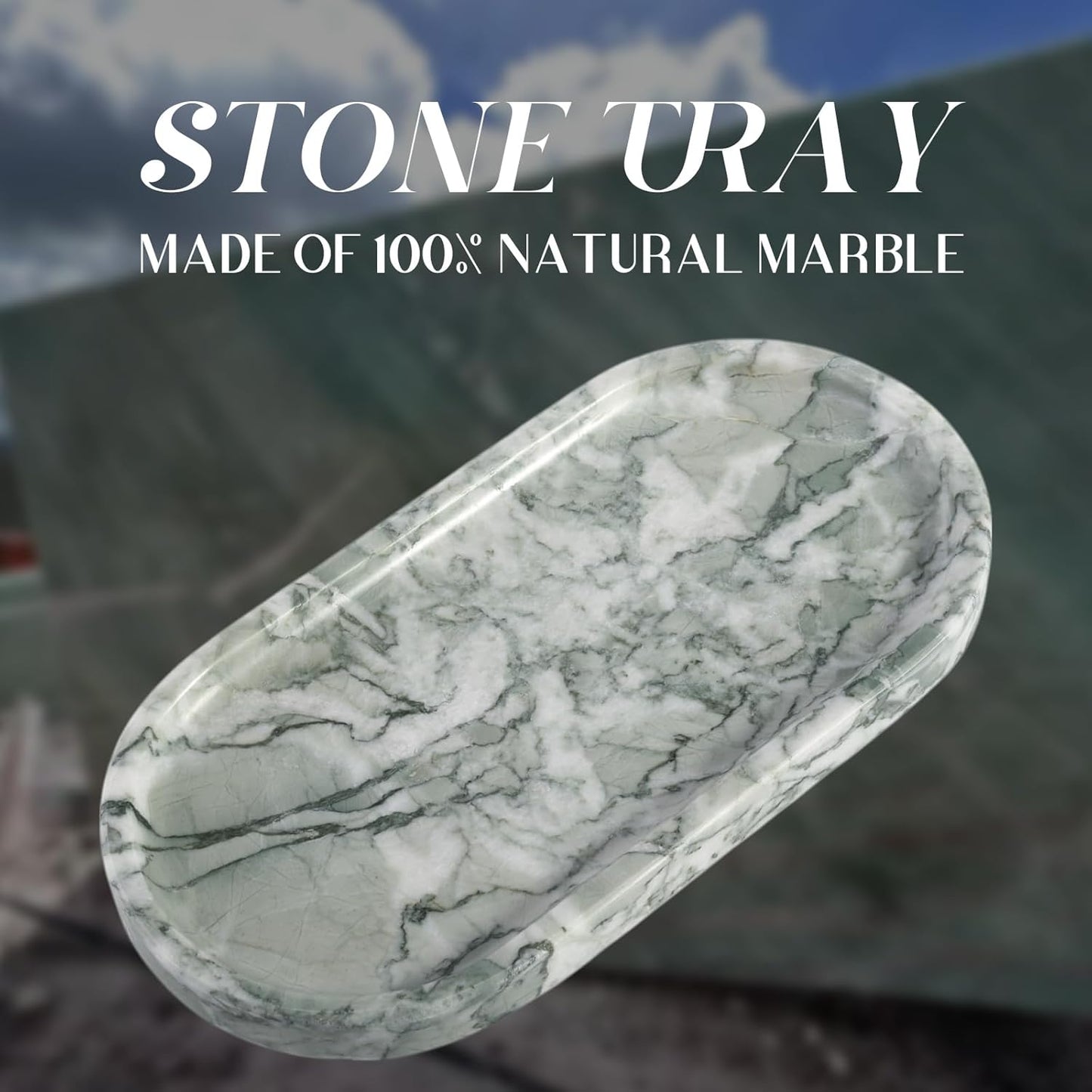 Koville Marble Bathroom Tray for Countertop, Vanity Tray Stone Trays for Decor, Natural Marble Decorative Tray for Dresser Organizer, Storage Trays for Perfume, Jewelry, Cosmetics(Retro Light Green)