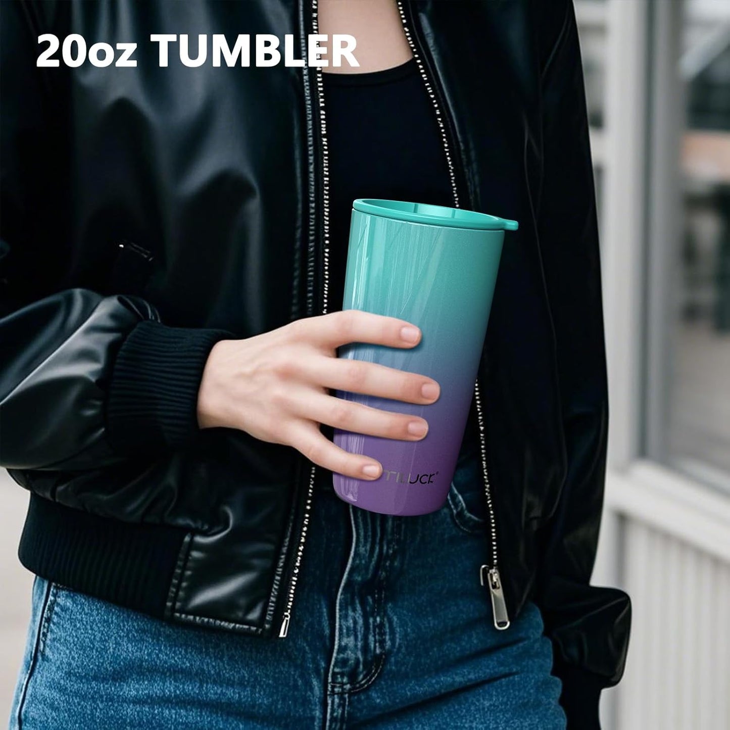 TILUCK 20 oz Tumbler with Lid, Vacuum Insulated Stainless Steel Coffee Mug, Double-Walled Travel Tumbler for Hot and Cold Drinks(BluePurple, 20oz)