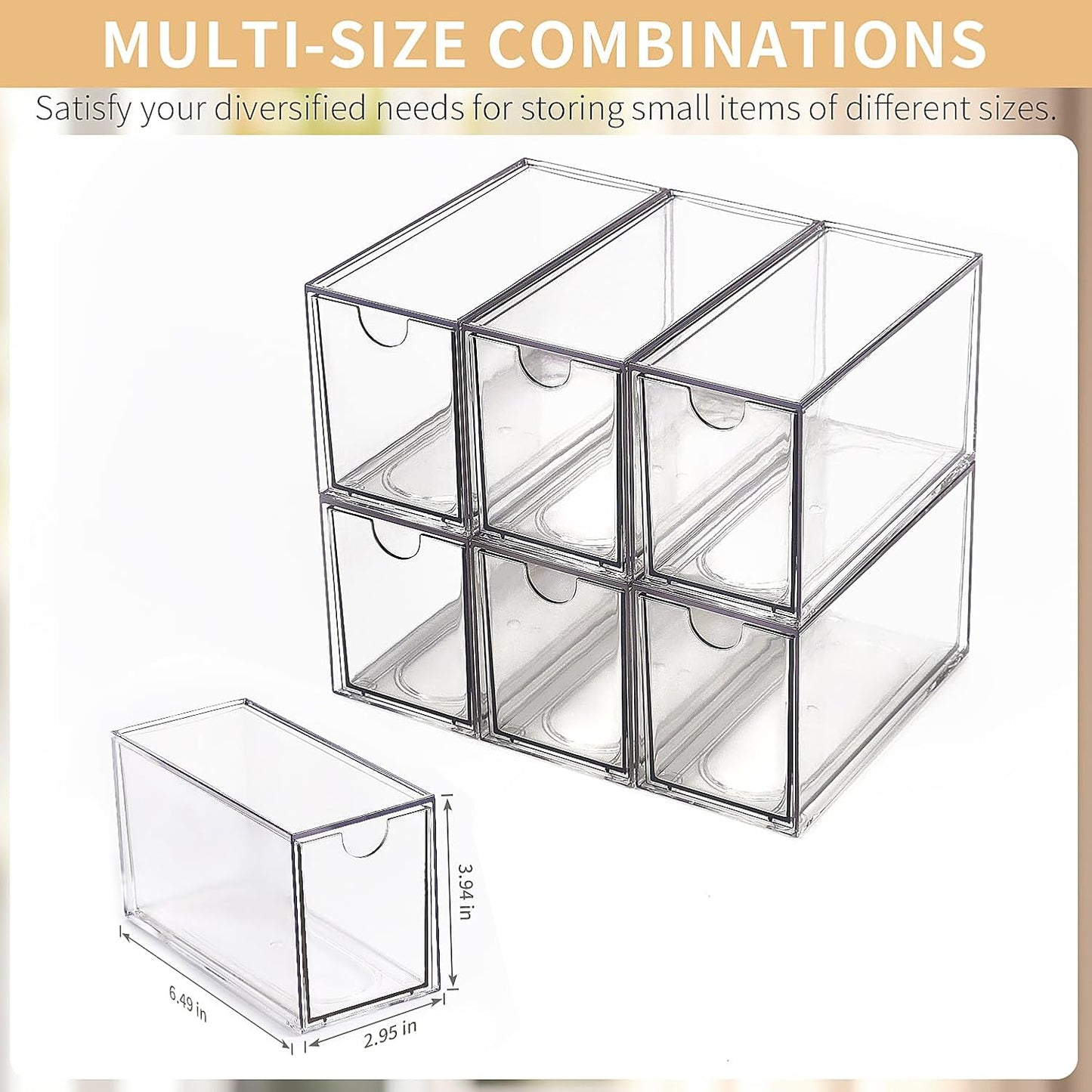 Desk Organizer with Drawers, Stackable Plastic Storage Drawers for Makeup or Desk Organization, Cabinets for Office Dressing Countertop Bathroom Bedroom (6 Packs)