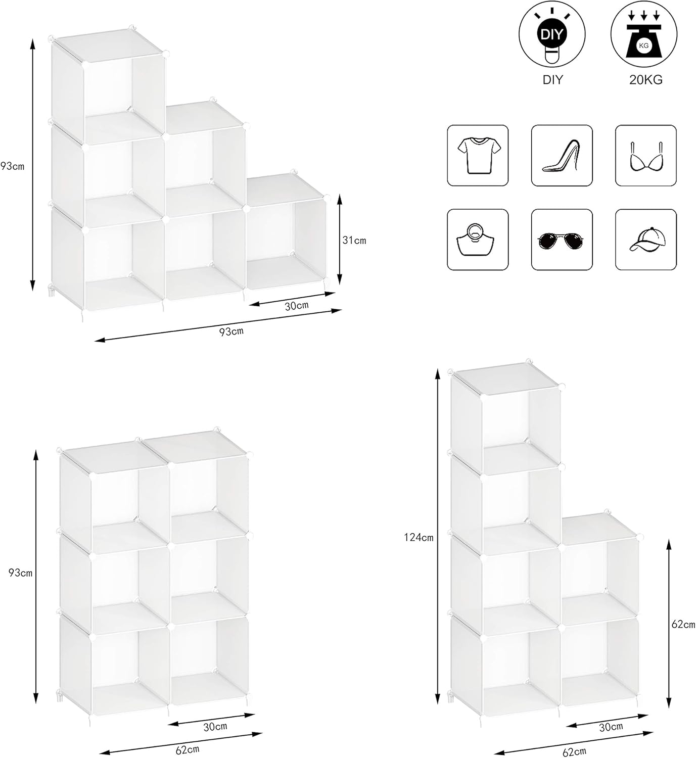 Stackable Closet Organizers and Storage 6 Cube Storage Organizer Closet Organizer for Bathroom Closet Storage for Wardrobe