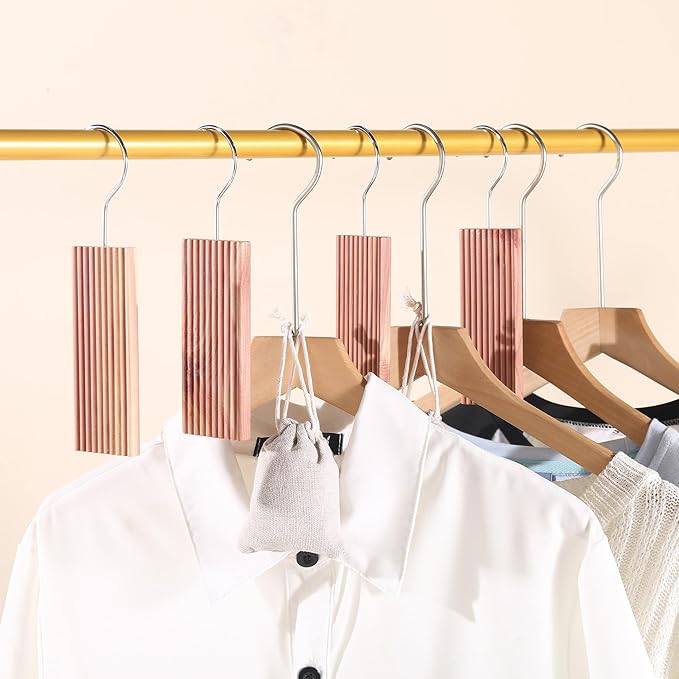 Cedar Blocks for Clothes Storage, Hang Ups 10pcs Cedar Balls 20pcs and Chip Bags 2pcs for Closet Storage Totally 32PCs