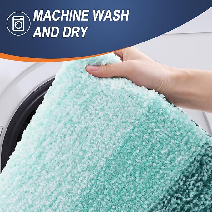 OLANLY Luxury Toilet Rugs U-Shaped 24x20, Extra Soft and Absorbent Microfiber Bathroom Rugs, Non-Slip Plush Shaggy Bath Mat, Machine Wash Dry, Contour Bathroom Mats for Toilet Base, Blackish Green