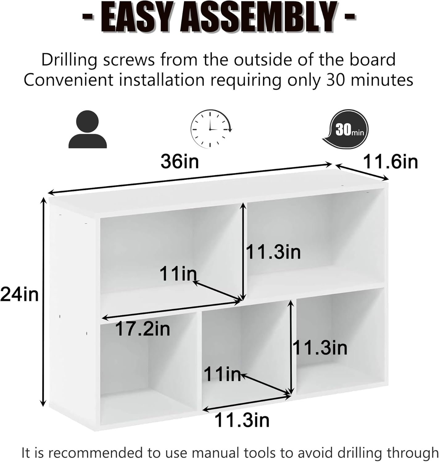 Wooden 5 Cube Storage Organizer with Closed Back Panel,White Cube Shelf Cubby Storage Organizer with Compartments for Living,Bookshelf, Easy to Install (White, 5 Cube)