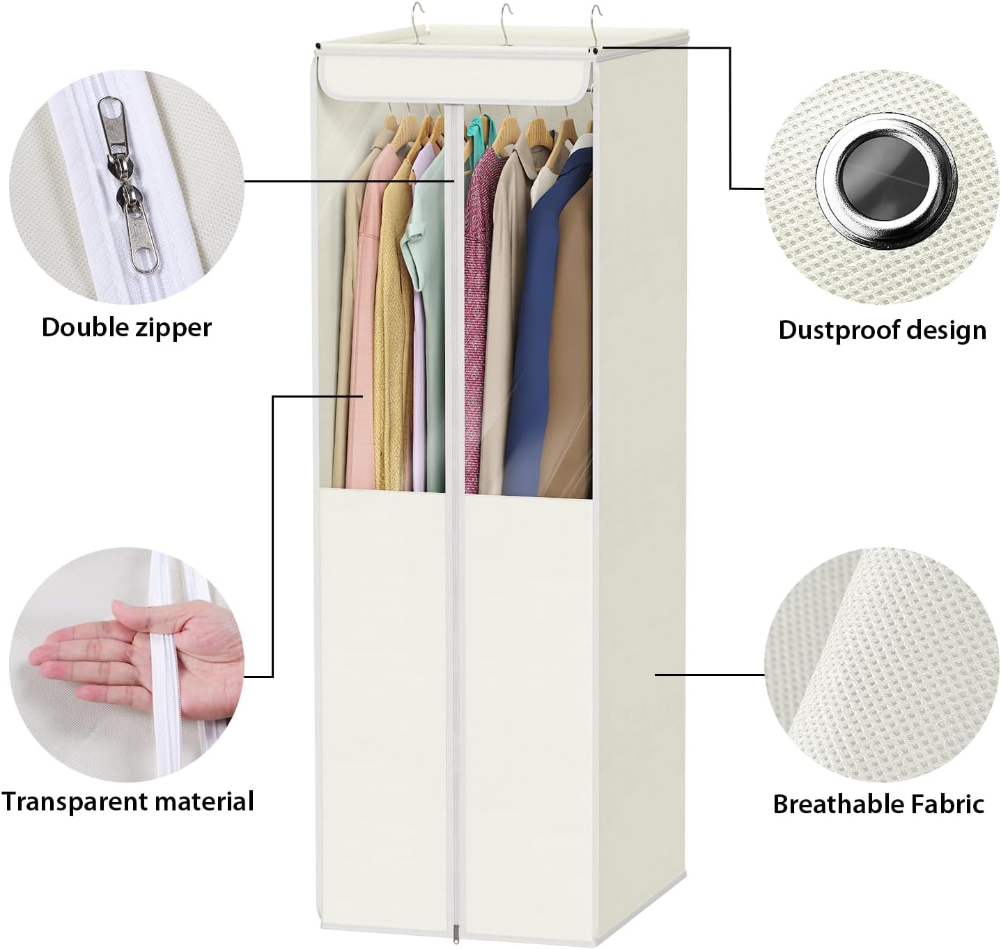 Univivi Garment Bags for Hanging Clothes, 2 Pack Large Clothes Storage Bags Closet Organizer with Clear Window, Premium Hanging Garment Storage Bag for Suits, Coats, Dresses, 54" (Beige)