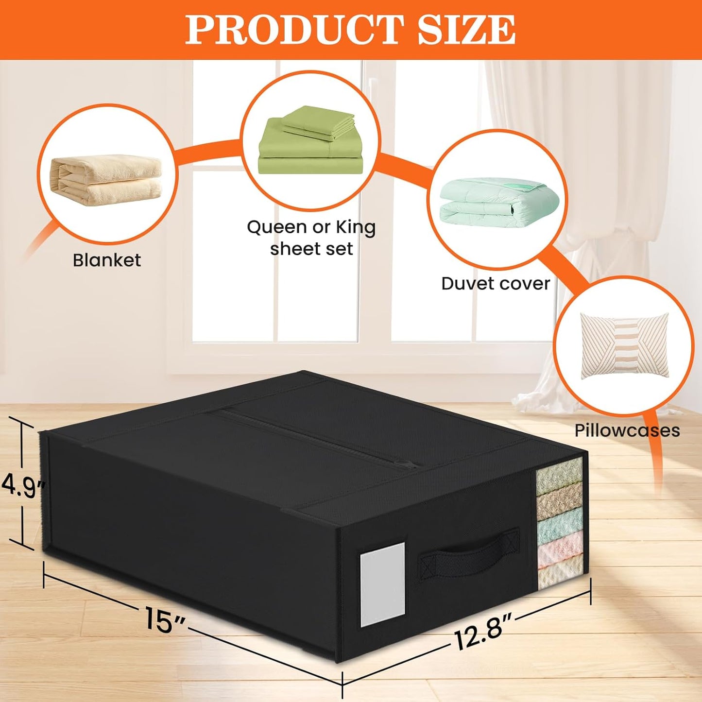 WOWBOX Sheet Organizers and Storage,Closet Bed Sheet Organizer Under Bed Storage and Organization with Label Cards & Clear Window for Bedding Sheets,Duvet Covers,Blankets (10 Pack，Black)