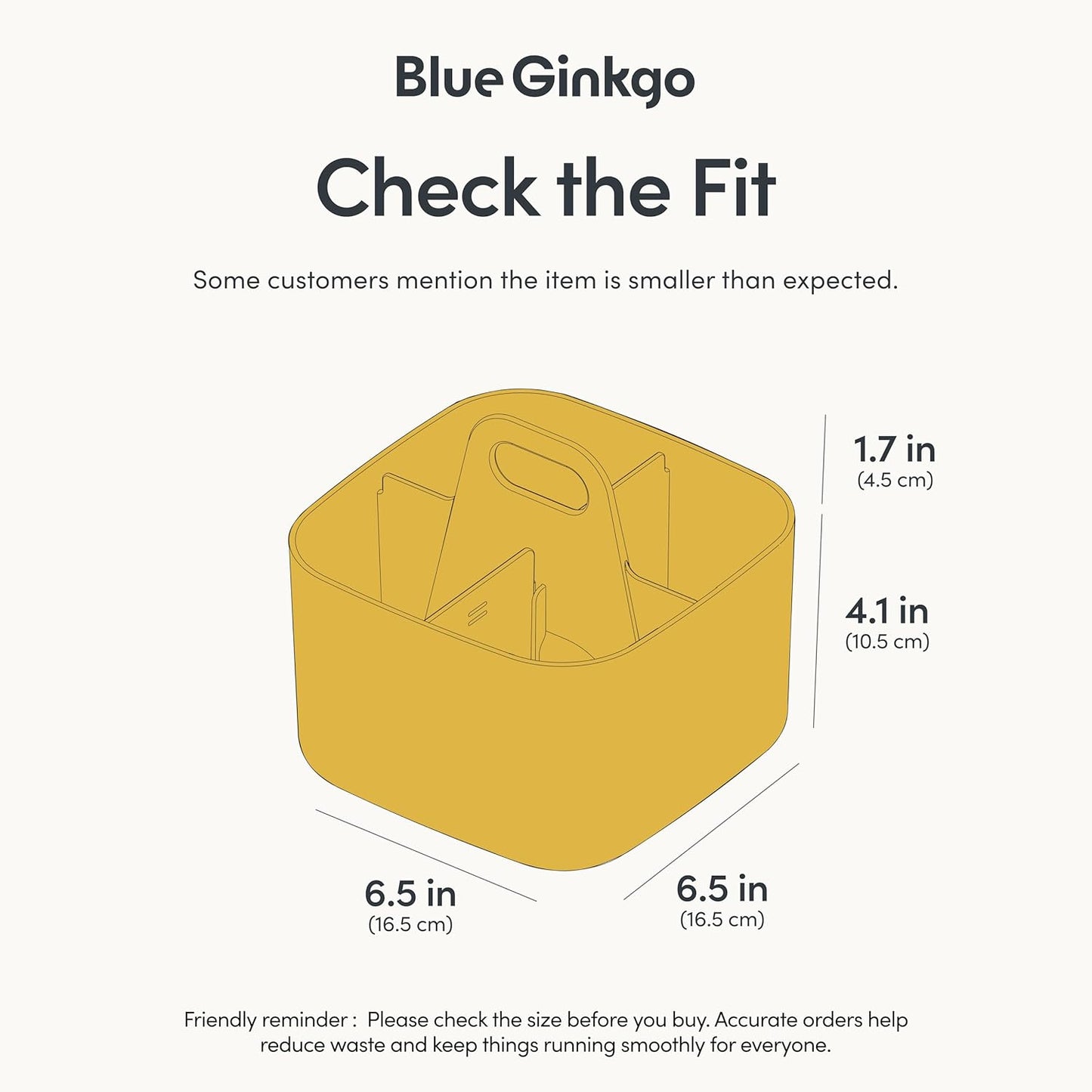 BLUE GINKGO Small Stackable Organizer Caddy – Korean-Made Portable Tote for Bathroom, Office, Crafts, or School Supplies (Square, Yellow)