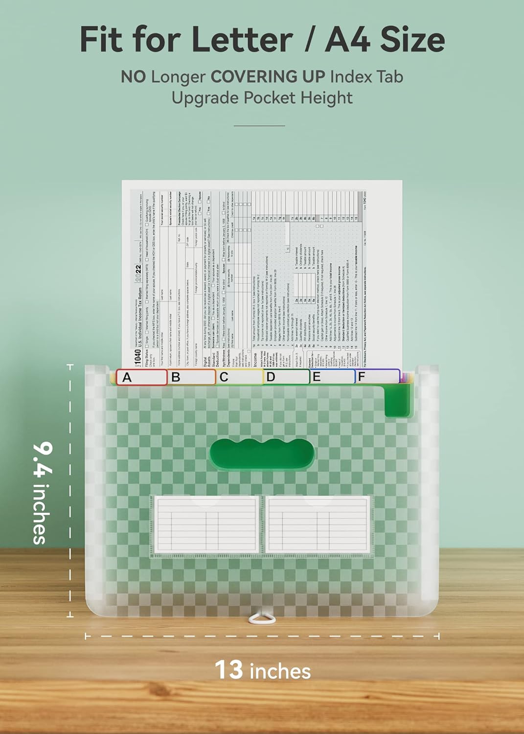 ABC life 26 Pockets Accordian File Folder Organizer Letter Size Expanding File Folder, A4 Portable Document Paper School Organizer, Expandable Multicolor Accordion Filing Folders with Labels(Green)