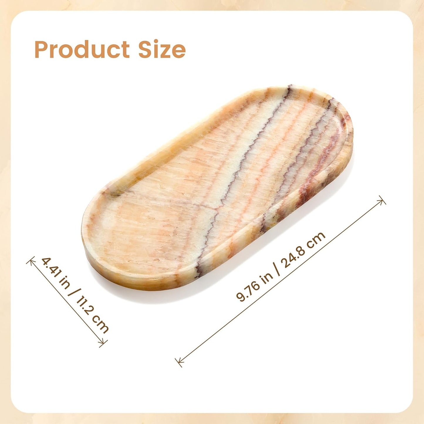 Natural Marble Decorative Tray for Countertop Organizer,Vanity Tray Trays for Jewelry Perfume Candle, Luxury Oval Stone Dish for Bathroom, Bedroom, 9.8"x4.4" Catchall Tray, Rose