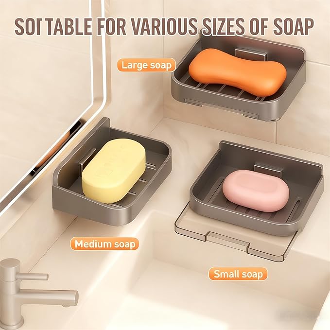 Bar Soap Dish,Self Draining Soap Holder for Shower,Wall Mounted Soap Saver with Strong Adhesive, No Drilling Clear Plastic Holder for Bathroom Storage & Kitchen Sink Organizer,Keeps Soap Dry