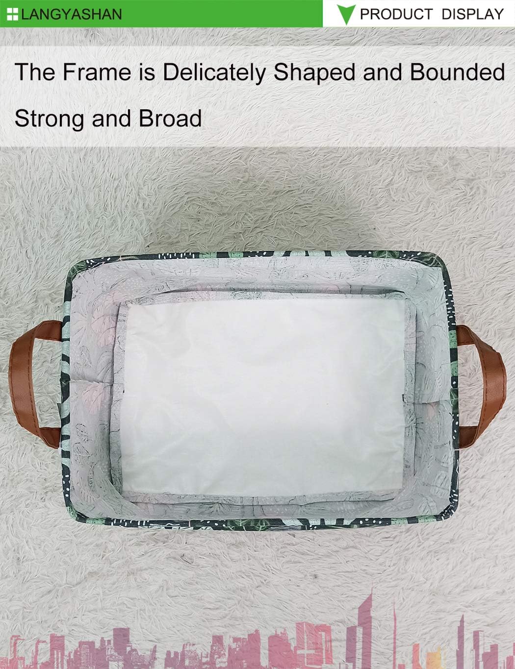 LANGYASHAN Rectangular Storage Bin Collapse Canvas Fabric Cartoon Storage Basket with Handles for Organizing Home Kitchen Boys and Girls Toys Office Closet Shelf Baskets(Rec Full Leaf)