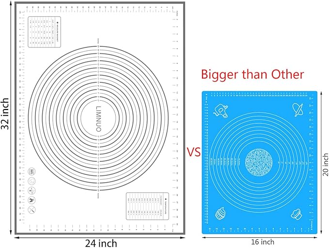Silicone Baking Mat，Non Stick Rolling Dough with Measurements for Pie Pizza Cookies Fondant Making，Extra Thick Non Slip Silicone Pastry Mat