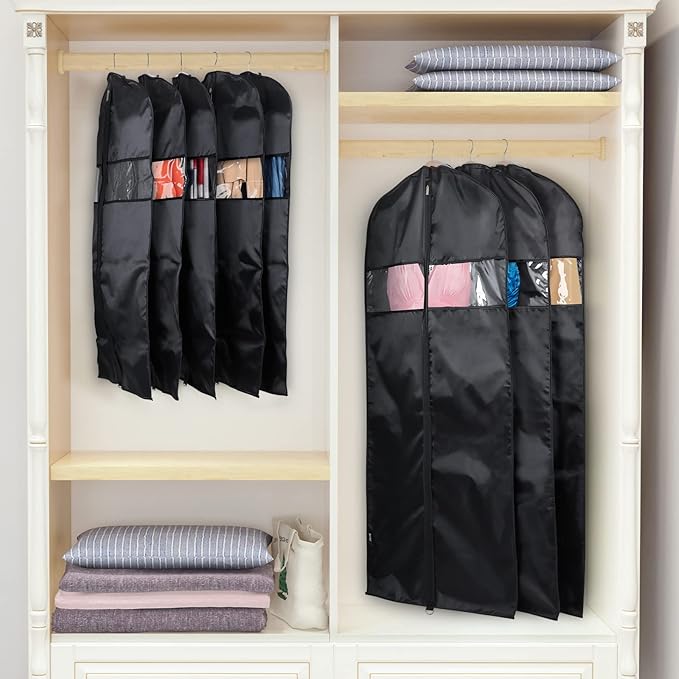 Univivi Garment Bags Clothes Covers for Storage, 60 Inch Dress Garment Bags Hanging Clothes Bags with Zipper, Gown Garment Bag for Long Dresses, Set of 12