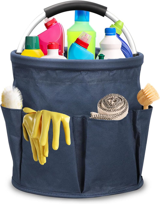Cleaning Caddy with Handle, 17L Cleaning Supply Caddy Foldable Bucket Organizer Cleaning Products Organizers Cleaning Tools Bag 4.5 Gallon(Navy blue)