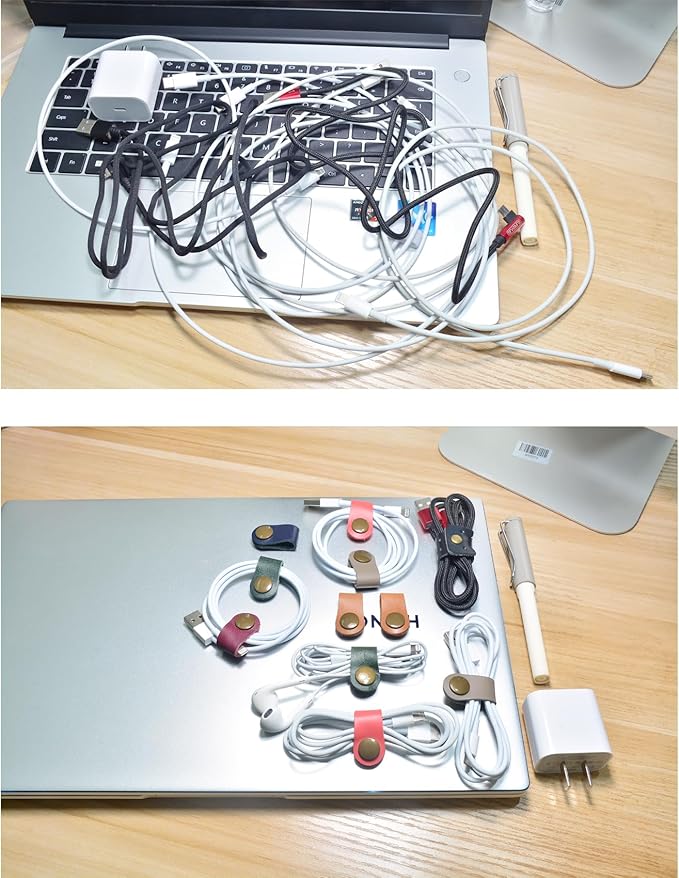 CAILLU Cord Organizer,Cord Keeper,Cable Organizer USB Holder,Cable Management,Cable Straps,Earbud case,wrap Headset Winder,Phone Earphone Clips Ties (Rose red Cord Organizer)