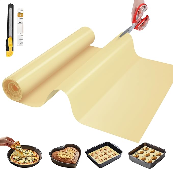 Silicone Baking Mat, 16 IN x 6 FT Free Cutting Baking Sheet,Non-Stick Reusable Dough & Pastry Mat,Non-Slip Silicone Mat Roll for Air Fryer Liner,Freeze Dryer,Oven Baking Pan,Kitchen Counter