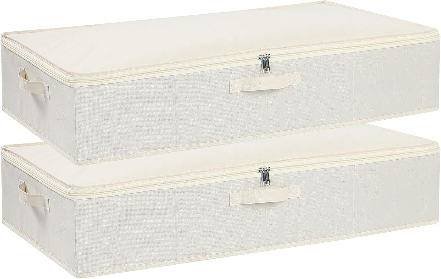 Underbed Storage Box, Clothes Organizer With Sturdy Structure and Reinforced Handles for Blanket, Sheets, Pillows, Towels, Shoes, Beige, 2 Pack, 31.5 x 15.7 x 5.9 Inch