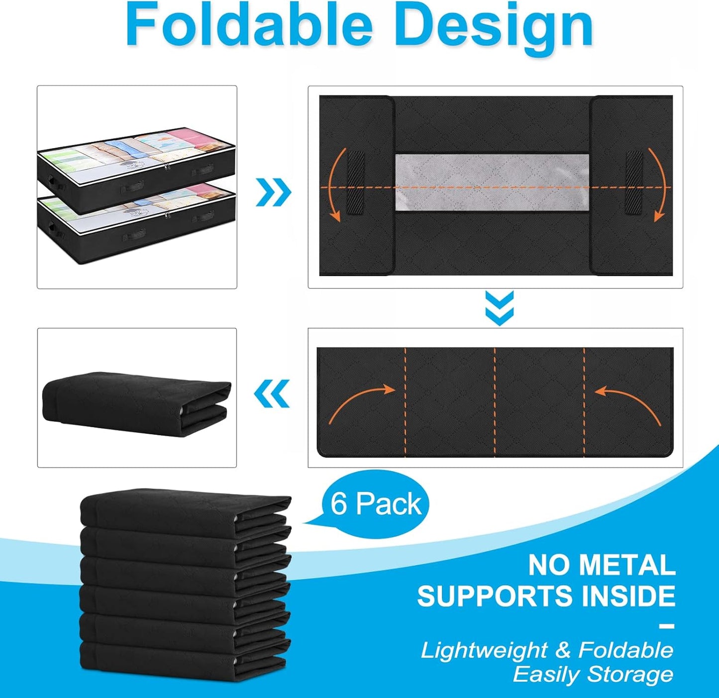 Budding Joy 90L Under Bed Storage Containers, Closet Organizers and Storage Bins, Foldable Underbed Storage Bags for Blankets, Towels, Comforter, Sweaters, Pillows, Linen Sheets, Wrapping Paper，Black