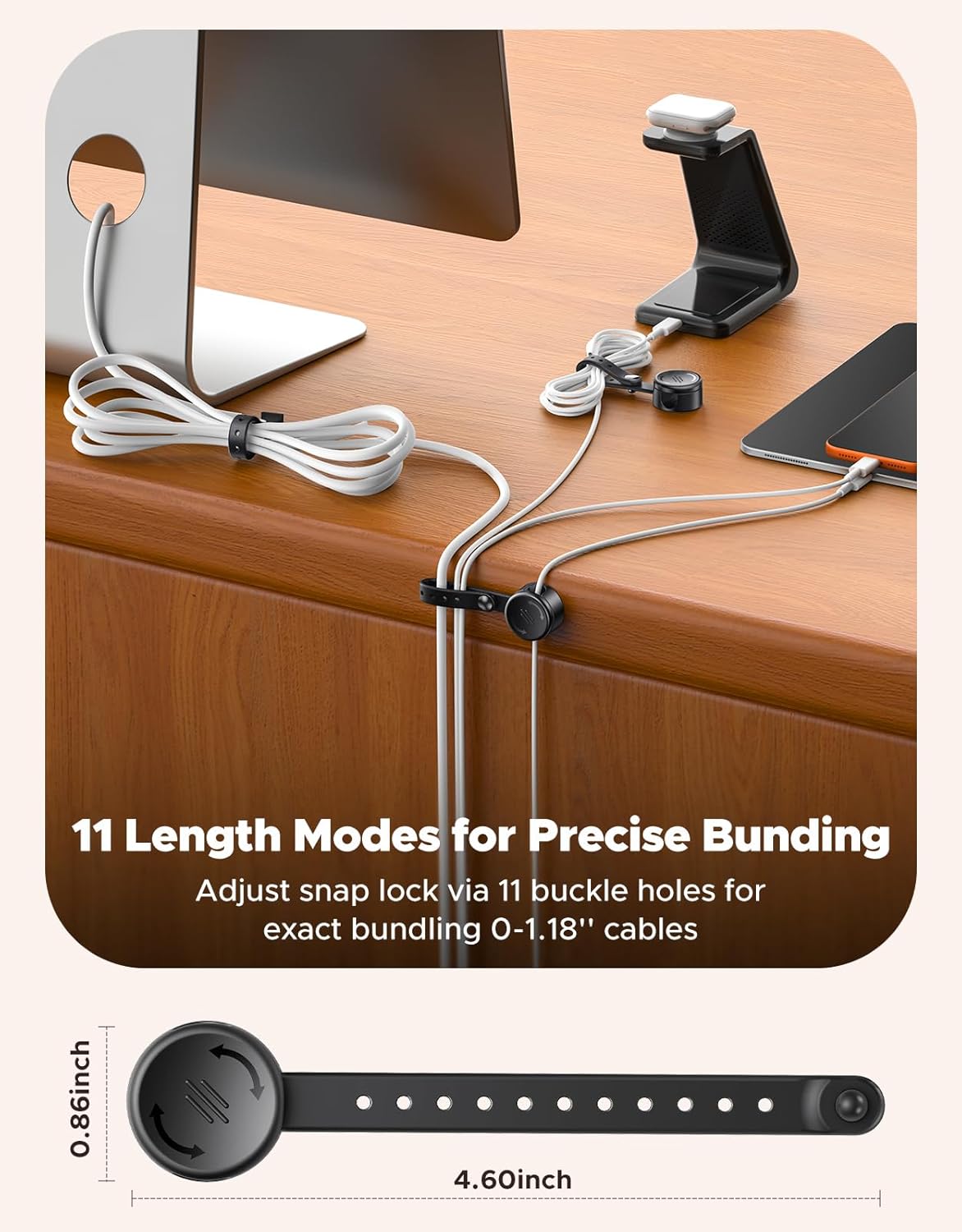 8 Pack Cord Organizer Clips with Silicone Cable Ties [2 in 1], Magnetic Cable Organizer [Smooth Adjustable & 1s Lock], Strong Adhesive Cord Holder Wire Organizer Keeper for Nightstand Desk