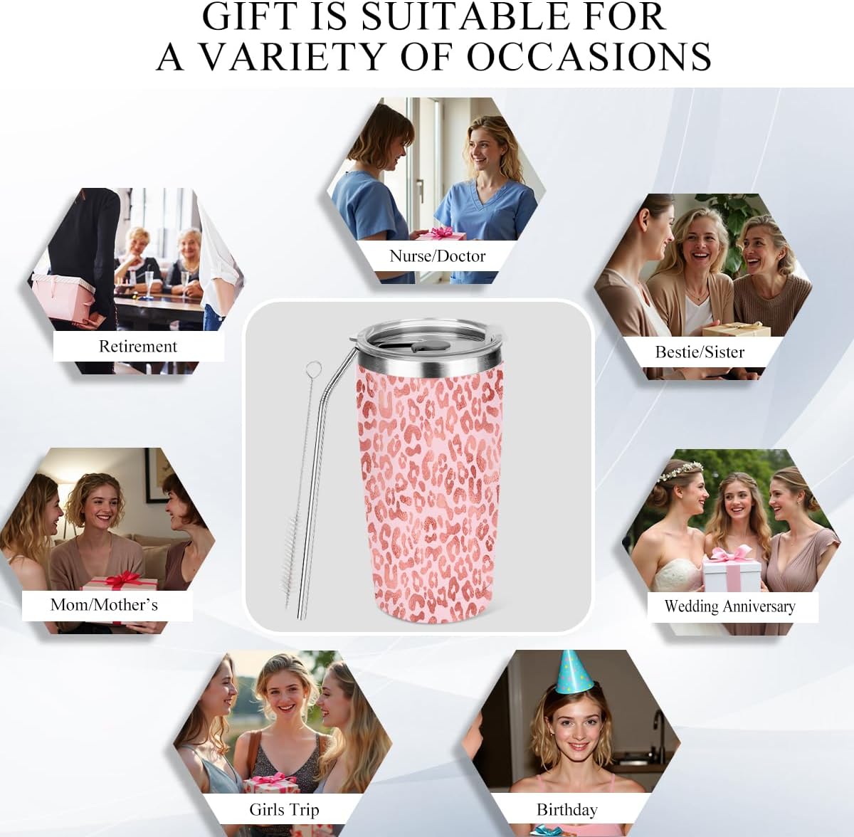 20 oz Insulated Tumbler，Tumbler with Lid Straw, Leopard Decor Insulated Travel Coffee Mug Stainless Steel Cup for Cold Hot Drink Gift for Women Friend Christmas Birthday Friendship (Pink Leopard))