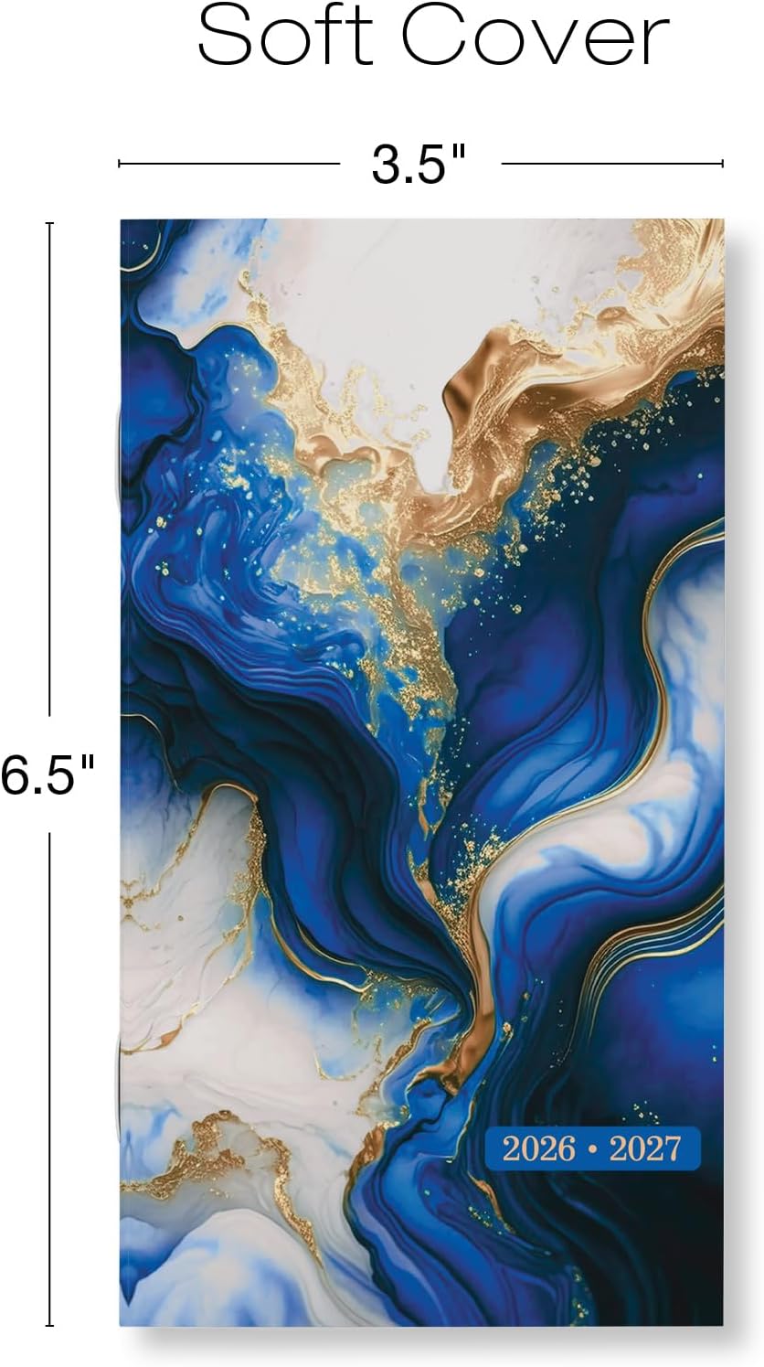2-Year Monthly Pocket Planner/Pocket Calendar, 3.5"x6.5", 2026-2027: Weekly Planner/Weekly Agenda/Monthly Calendar Organizer (Dark Blue Marble)