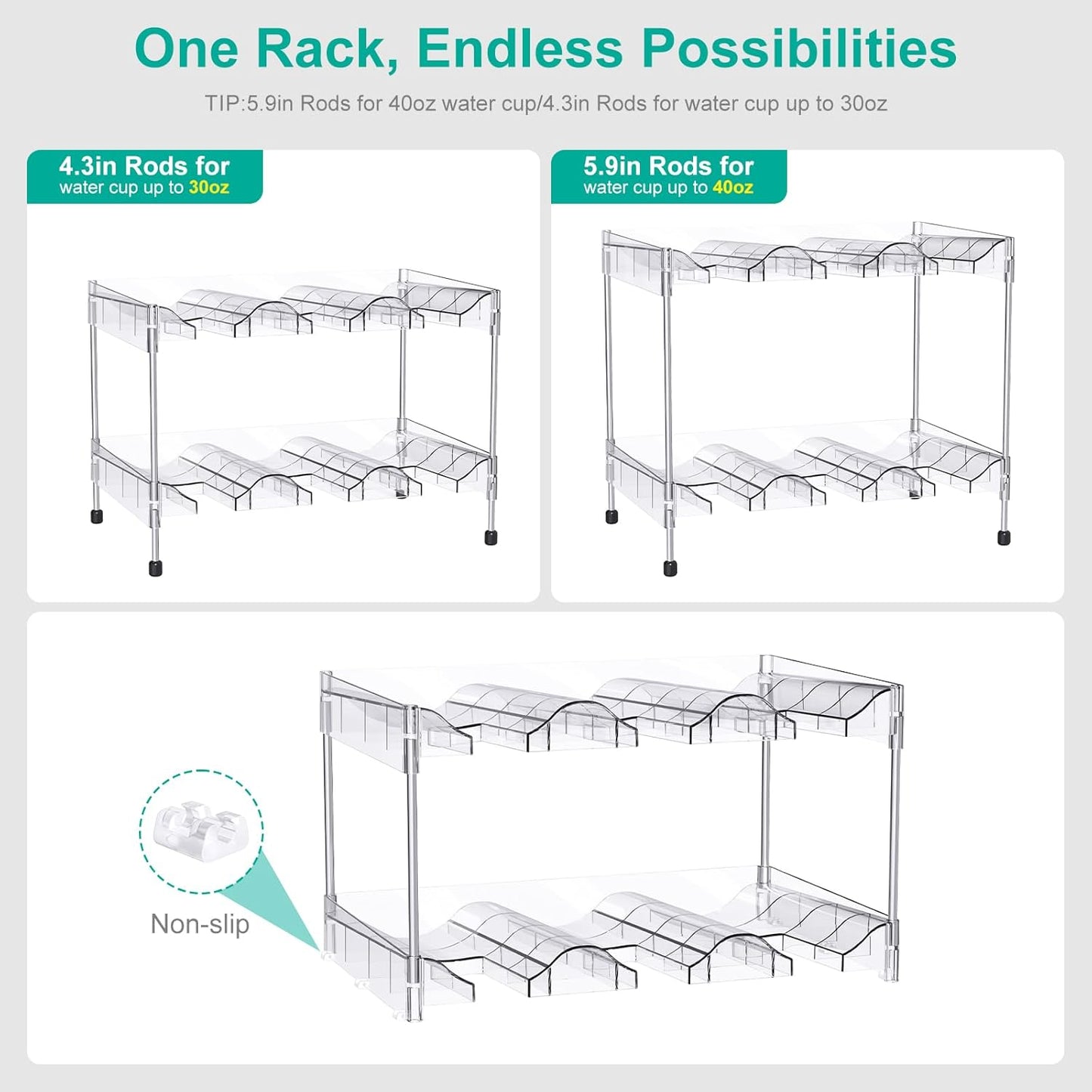 Reusable Stackable with Handle Compartment Water Bottle Tumbler Organizer for Stanley 40oz with Handle Cup, Stanley Accessories for Pantry, Cabinet & Kitchen Organization and Storage,2 Tier Hold 6